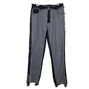 Manière De Voir Women’s 16 Grey Black Panel Jeans Raw Edge Zipper Split Hem Edgy